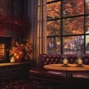 Fall in Paris: Cozy Café Fireplace & Autumn Rain