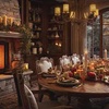 Festive Fireplace & Rain: Thanksgiving Dining Ambience | 4K